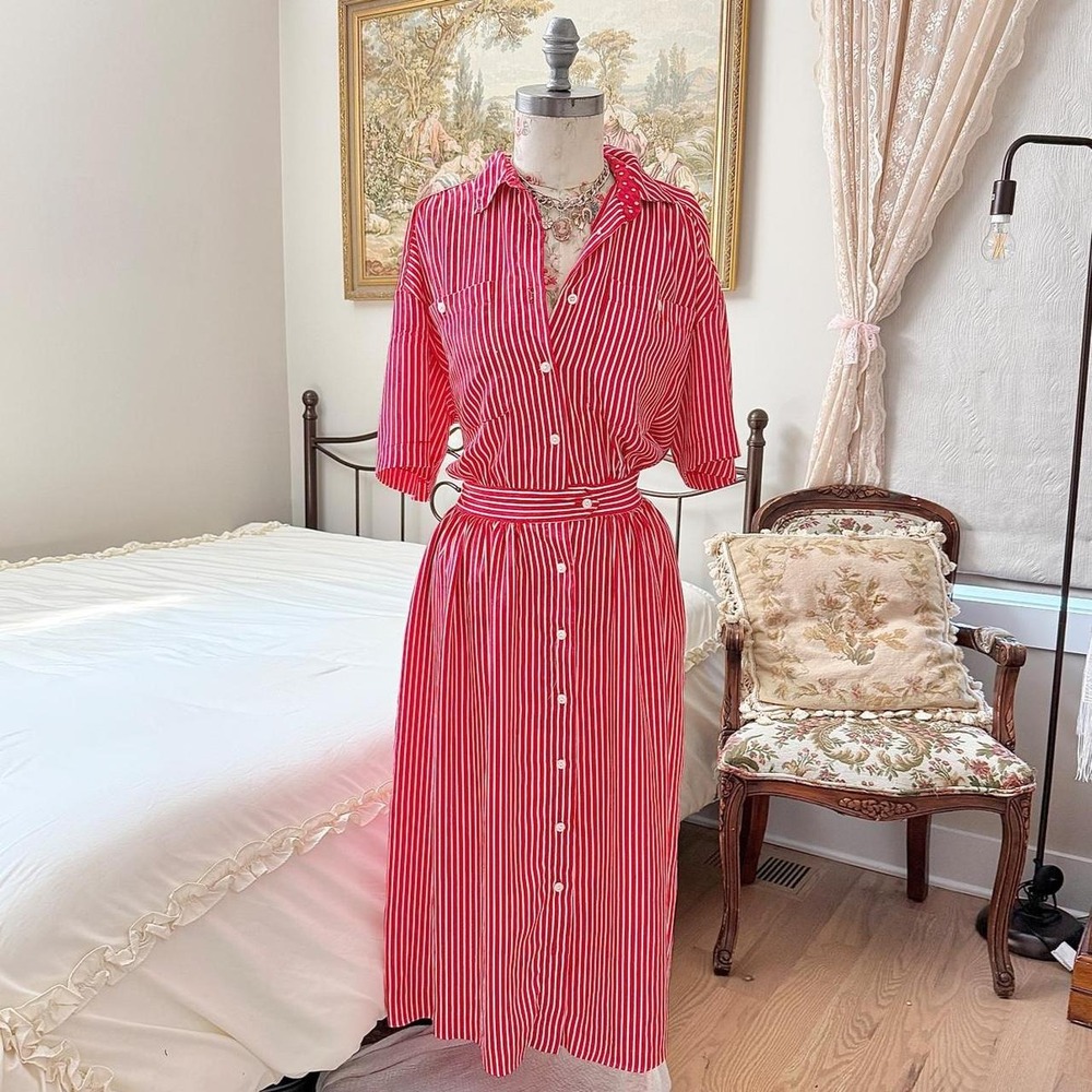 Vintage Striped Shirt Dress  80s Rhodes Collections size 14